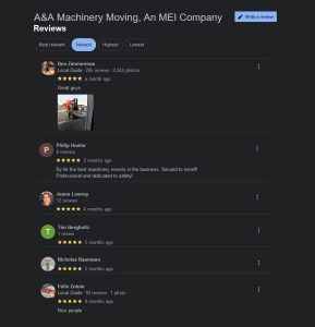 A&A Machinery Google recent reviews