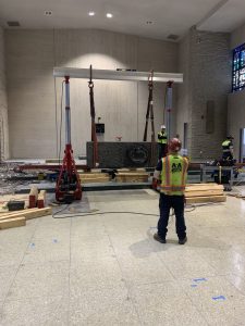 Altar and religious statue relocation to accommodate floor renovations for our customer.